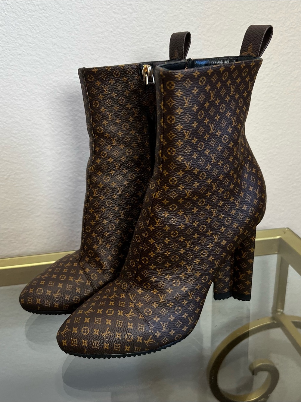 Louis Vuitton Brown Monogram Ankle Booties with Block Heel